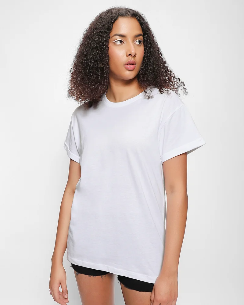 bewakoof Women's White Boyfriend T-shirt